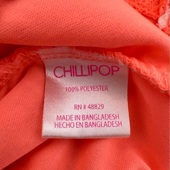 Chilipop girls orange romper with white Pom Pom trim size 10/12 M - Picture 2 of 6